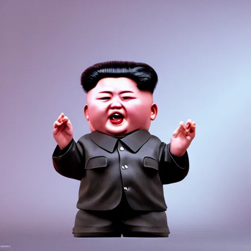 Image similar to kim jong un doll screaming at jimin octane render