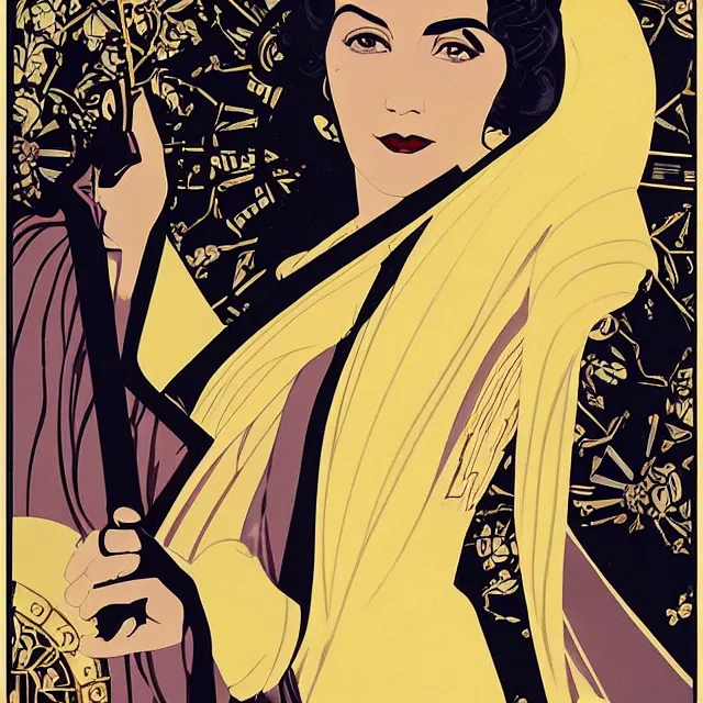 Image similar to a portrait of marina diamandis as empress queen, art by thomas cooper gotch and patrick nagel and erte, star wars art deco, art nouveau