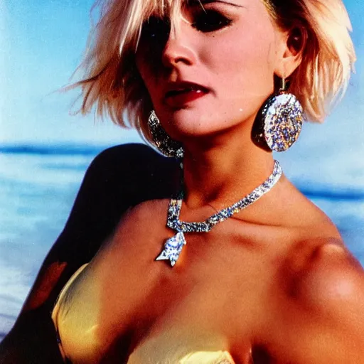 Prompt: Andy Warhol sexy bling girl in swimsuit