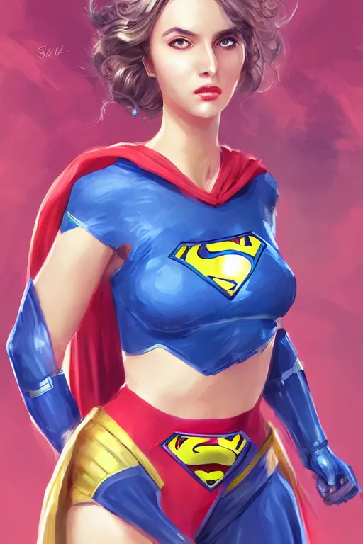 Image similar to three quarters portrait of a beautiful woman,super hero costume,heroic pose,highly detailed, digital painting,illustration, art by Stanley Lau