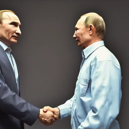 Image similar to Walter White and Vladimir Putin shaking hands, 8k, dslr, cinematic,