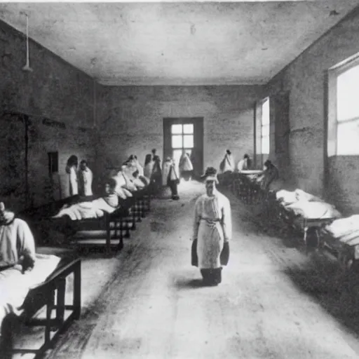 Prompt: patients in an insane asylum, 1910s