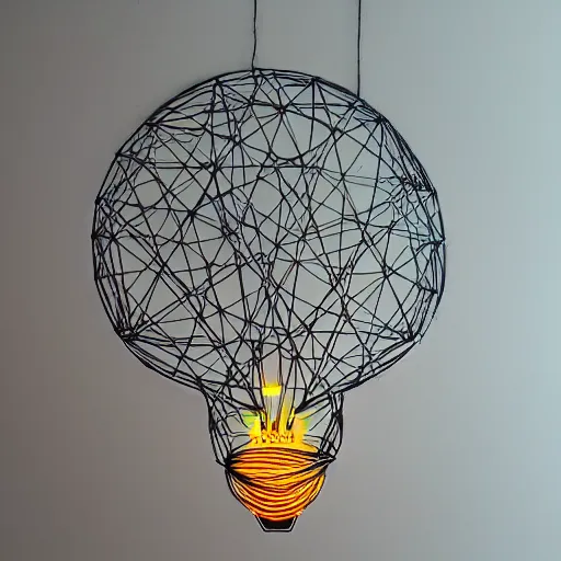 Prompt: generative art, neon light bulb, string art, janusz jurek, 4k HDR