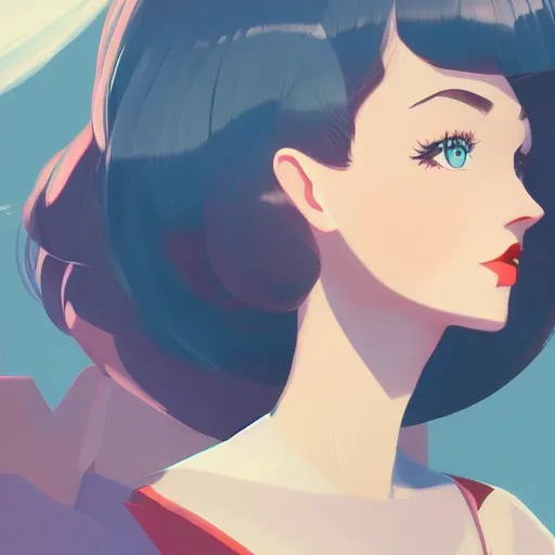 Prompt: a beautiful woman in 1950\'s fashion, park landscape, 4k, anime key visual, lois van baarle, ilya kuvshinov, rossdraws, artstation