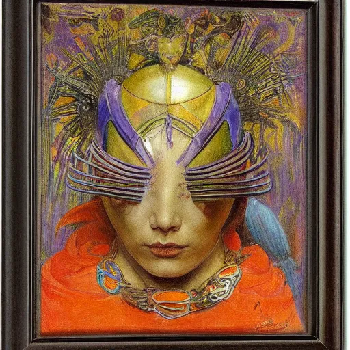 Image similar to the robot queen with her bird mask, by annie swynnerton and diego rivera and elihu vedder, symbolist, dramatic lighting, elaborate geometric ornament, art brut, soft cool colors, smooth, sharp focus, extremely detailed, adolf wolfli and donato giancola