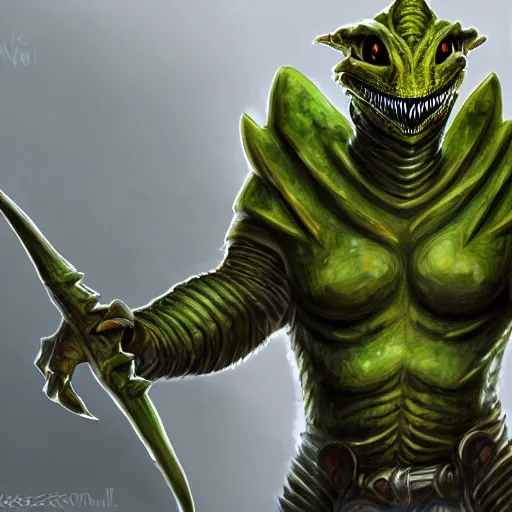 Image similar to full portrait of a lizard wearing rogue armor, Lizardman thief, D&D, argonian, mideival setting, digital painting, highly detailed, concept art, sharp focus