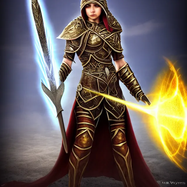 Prompt: cleric warrior with light powers, 4 k, hdr, smooth, sharp focus, high resolution, award - winning photo, anne stokes, photorealistic