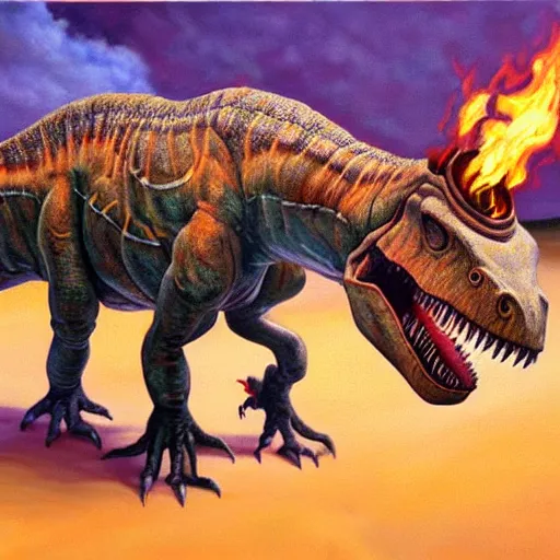 a hype rrealistic painting a dinosaur on a spit, cooked | Stable Diffusion  | OpenArt