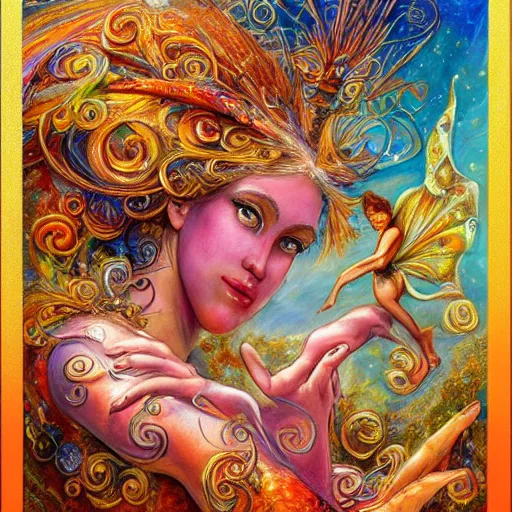 Image similar to portrait of a crab fairy, art by josephine wall, intricately detailed, highly detailed, fantasy, whimsical, trending on artstation