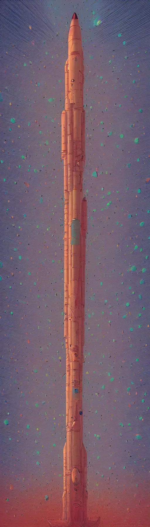 Prompt: an original jean giraud and beeple digital art masterpiece of a giant rocket