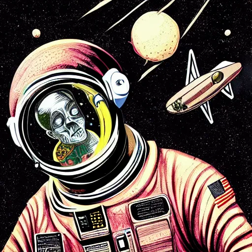 Prompt: graphic illustration, creative design, astronaut, biopunk, francis bacon, highly detailed, hunter s thompson, concept art