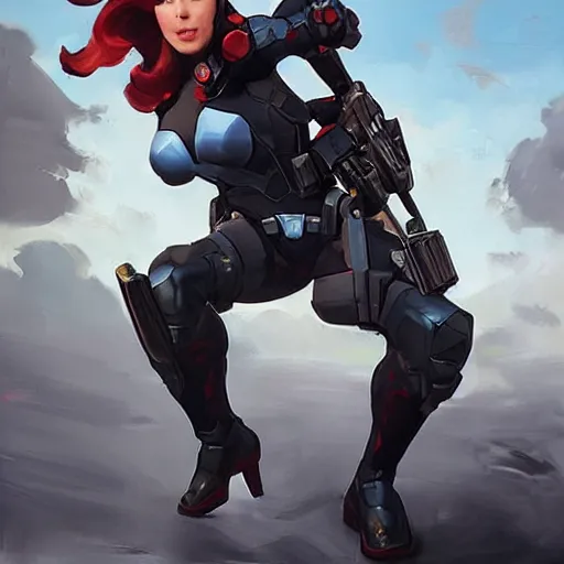 Image similar to greg manchess portrait painting of fully armored cap america aka black widow as overwatch character, medium shot, asymmetrical, profile picture, organic painting, sunny day, matte painting, bold shapes, hard edges, street art, trending on artstation, by huang guangjian and gil elvgren and sachin teng