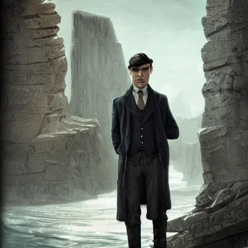 Image similar to Thomas Shelby cillian murphy standing in atlantis, in the style of Benjamin Bader, sharp, highly detailed, realistic face, digital art, epic, fantasy, artstation