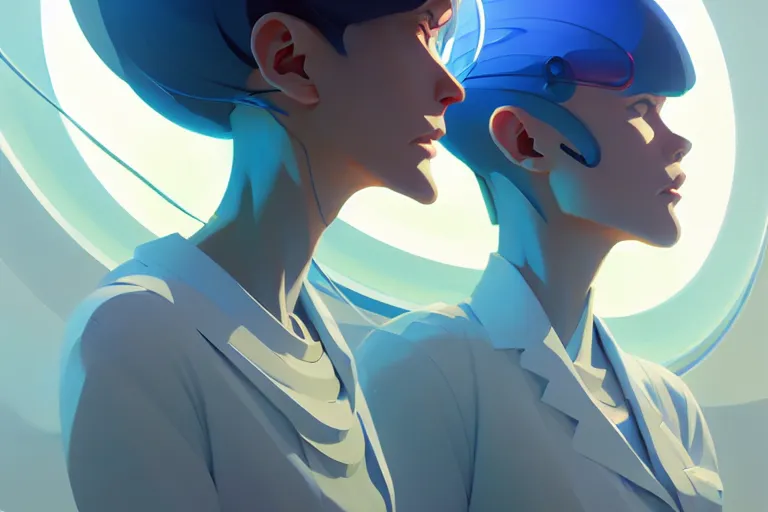 Image similar to a futuristic lab and scientist, vector behance hd jesper ejsing, rhads, makoto shinkai, lois van baarle, ilya kuvshinov, rossdraws, hd, 3 2 k, ilya kuvshinov, gustav klimt