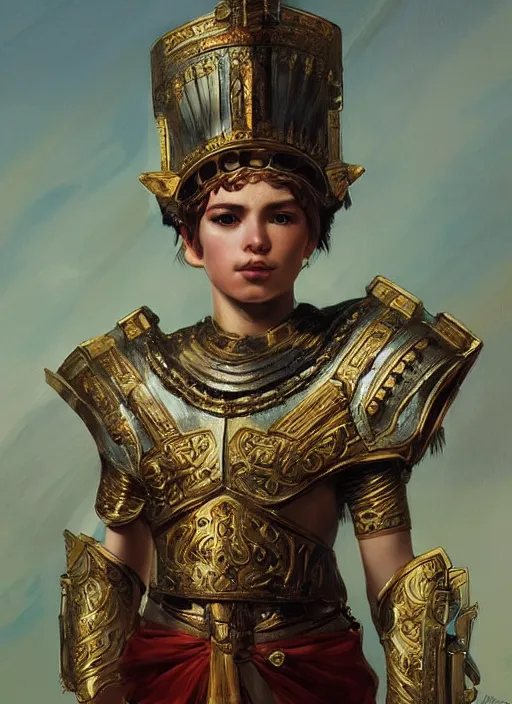 Image similar to portrait of an ancient roman character in incredible rich ornate armor, by ilya kuvshinov, by thomas lawrence, by bayard wu, trending on artstation, masterpiece