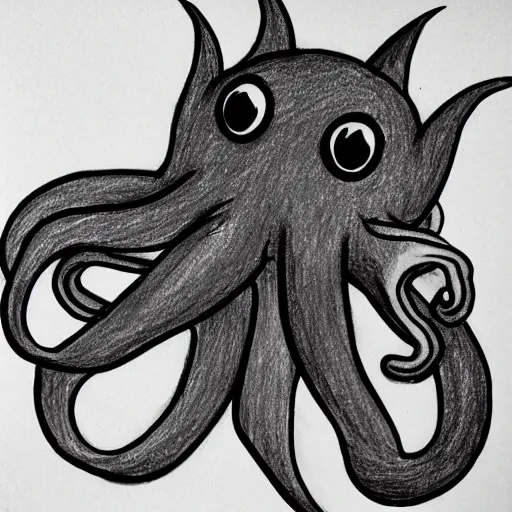 Image similar to super basic drawing of a pig - octopus, weeds, crayon on paper