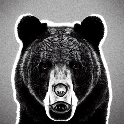 Image similar to a black and white image of a bear's head, an album cover by Yasutomo Oka, reddit contest winner, sots art, official art, black background, wallpaper