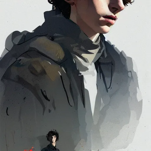 Prompt: portrait of timothee chalamet, concept art by jama jurabaev and ismail inceoglu and sparth, cel shaded, cinematic shot, trending on artstation, high quality, brush stroke