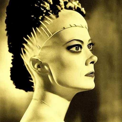 Image similar to emma stone as the bride of frankenstein, 1 9 3 5, universal, movie, photography, portrait, beautiful,