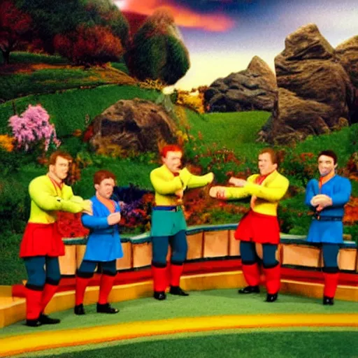 Prompt: The Wiggles in Lord of the Rings the Shire