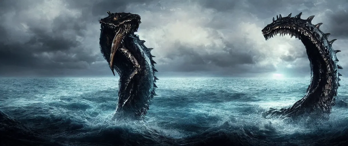 Image similar to ocean monster dramatic lighting cinematic establishing shot extremely high detail foto realistic cinematic lighting post processed