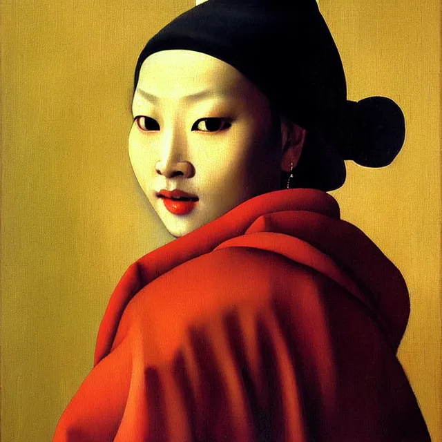 Prompt: a beautiful painting asian woman, by jan vermeer realistic oil painting