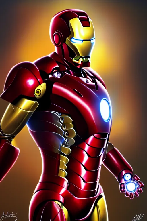 Prompt: Iron Man, fantasy, portrait, sharp focus, intricate, elegant, digital painting, artstation, matte, highly detailed, concept art, illustration, ambient lighting, art by Don Bluth