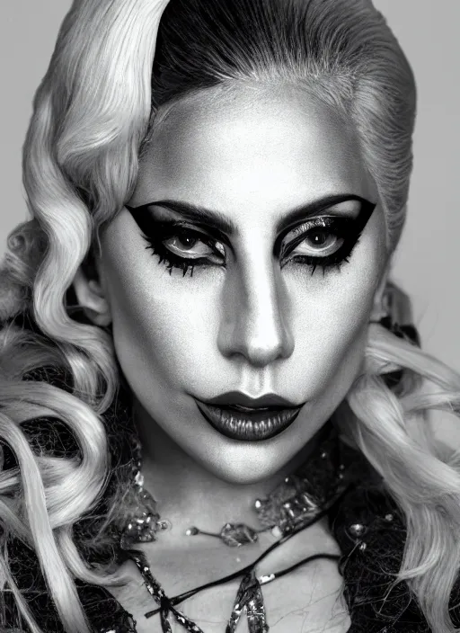 Prompt: lady gaga photoshoot by kane skennar, highly realistic. high resolution. highly detailed. dramatic. 8 k. 4 k.