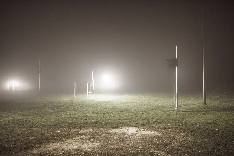 Image similar to that playground does not exist, alone, mid night, no lights, fog, very dark, dark, 2 0 0 0 s photo