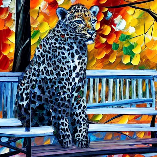 Image similar to by leonid afremov leopard print exciting. a sculpture of a blind woman sitting on a bench in a park in new york city