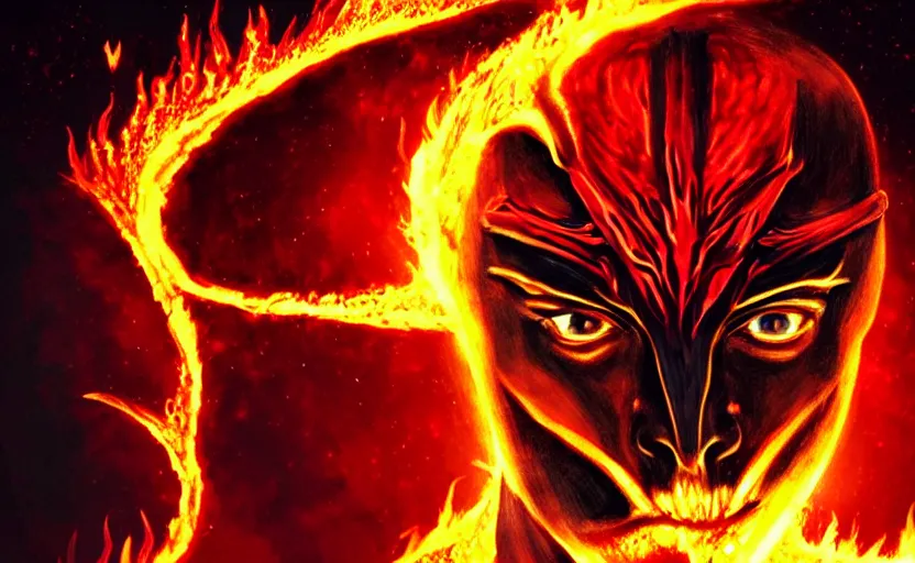 Prompt: elon musk, demon, demon king, fire, lava, banana