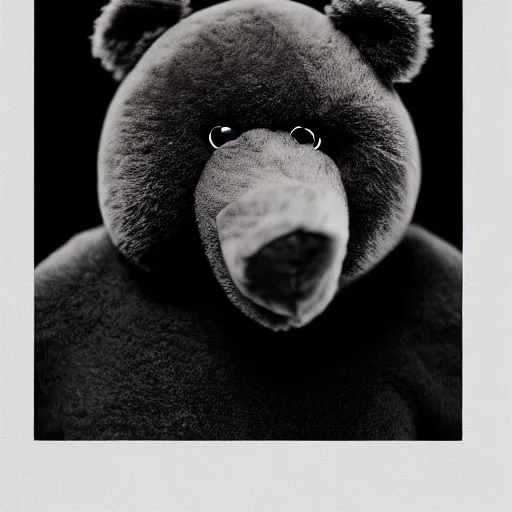 Image similar to a ( ( ( ( ( ( ( ( ( chiaroscuro lighting portrait ) ) ) ) ) ) ) ) ) ) of kanye west dressed as teddy bear mascot, black background, portrait by julia margaret cameron, shallow depth of field, 8 0 mm, f 1. 8