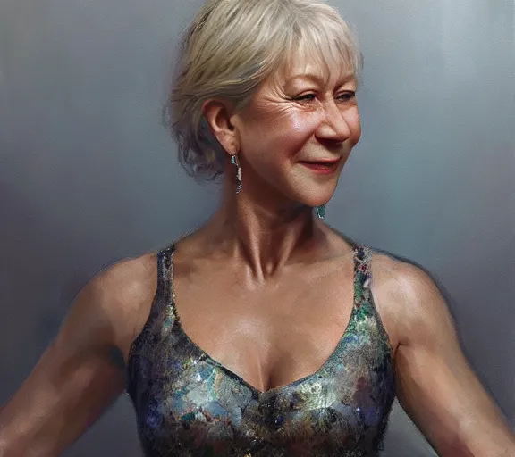 Image similar to a hyper-detailed photograph of Helen Mirren by Craig Mullins; oil on canvas; trending on artstation