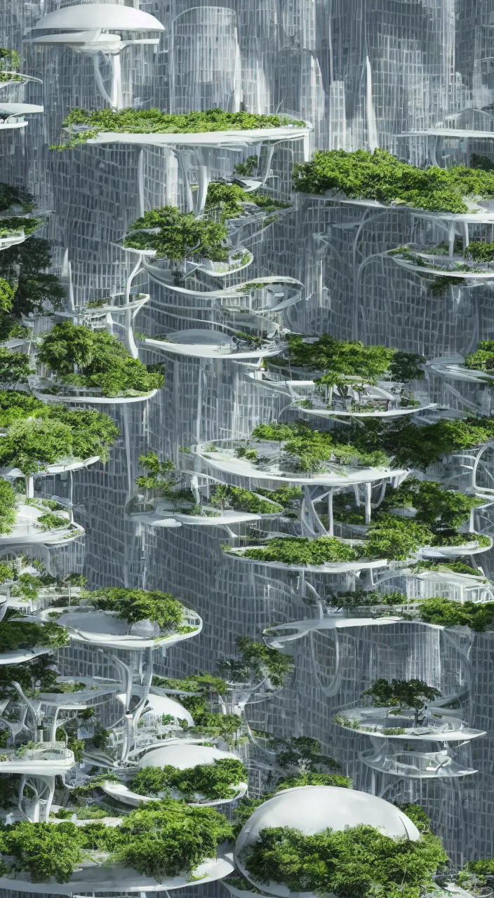 Image similar to 3 - panel comic page layout. two people talking about sustainable futuristic building in a urban setting. ultrarealistic matte painting on white page. the building has many deep and tall balconies covered in plants and trees. thin random columns, large windows, deep overhangs. greeble articulated details with plants. 8 k, uhd.