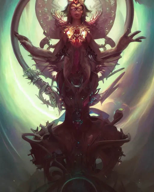 Image similar to portrait of a beautiful satanic cybernetic emanation, by pete mohrbacher and artgerm and wlop, digital art, highly detailed, intricate, fantasy, mystical, sharp focus, Trending on Artstation HQ, deviantart, unreal engine, 4K UHD image