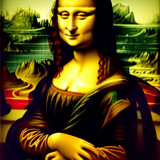 Prompt: mona lisa piloting a giant robot