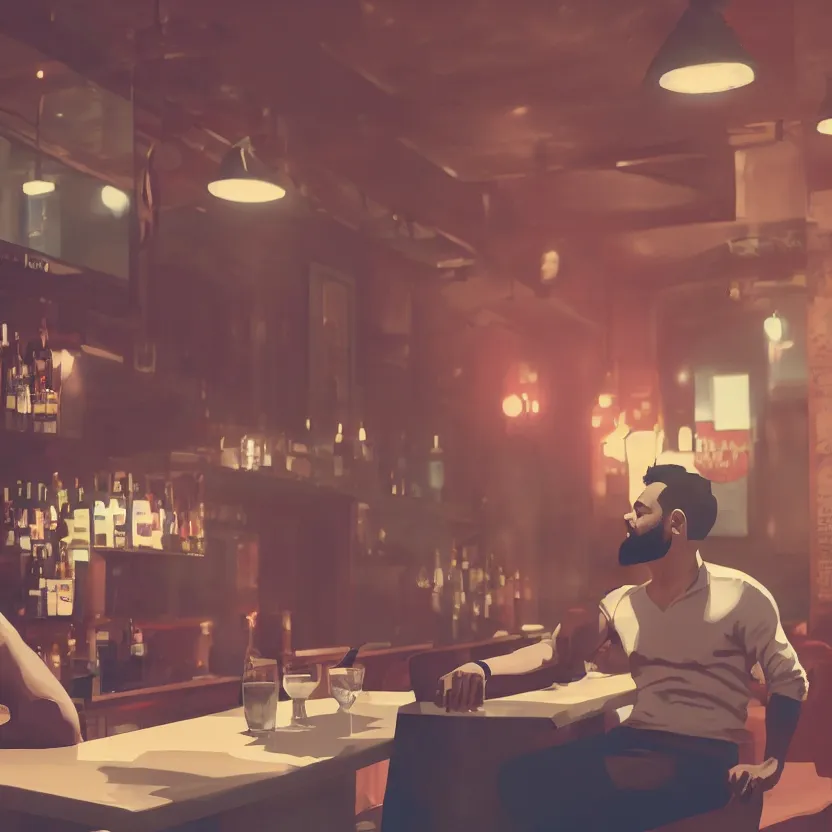 Prompt: virat kohli in a bar, with a huge belly, drinking heavily, cinematic, ultrarealistic, 8 k, unreal engine, by atey ghailan, artstation