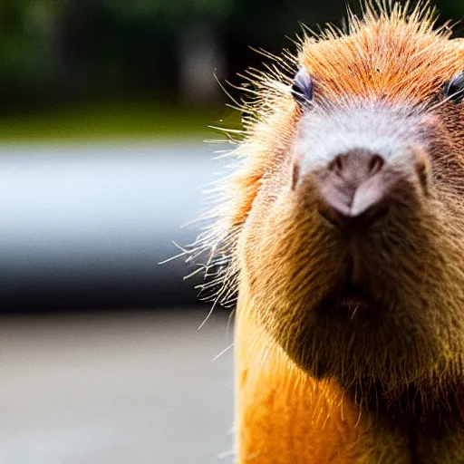 Prompt: a capybara hydrochoerus wearing a suit, smoking a cigar