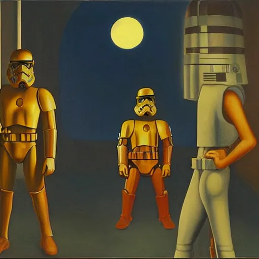 Image similar to star wars a new hope 1 9 7 7, grant wood, pj crook, edward hopper, oil on canvas