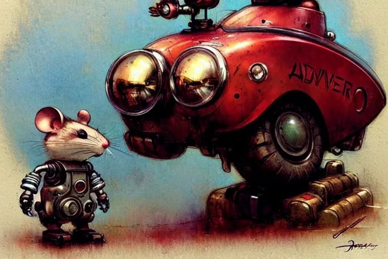 Image similar to adventurer ( ( ( ( ( 1 9 5 0 s retro future robot mouse explorer vehical. muted colors. ) ) ) ) ) by jean baptiste monge!!!!!!!!!!!!!!!!!!!!!!!!! chrome red