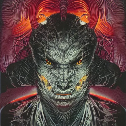 Image similar to portrait of crazy balrog, symmetrical, by yoichi hatakenaka, masamune shirow, josan gonzales and dan mumford, ayami kojima, takato yamamoto, barclay shaw, karol bak, yukito kishiro