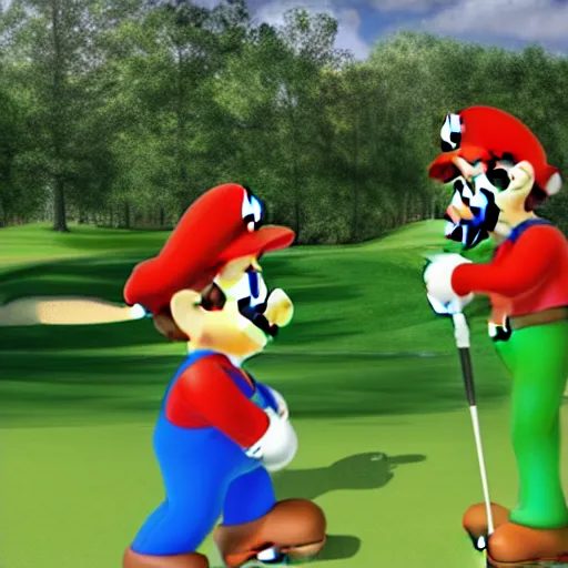 Image similar to Mario and Luigi playing golf together