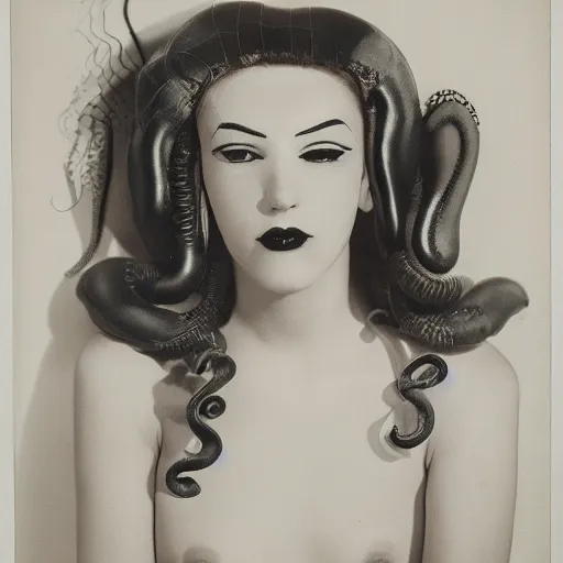 Image similar to A portrait of a beautiful cyberpunk girl, octopus, by Man Ray, fine art