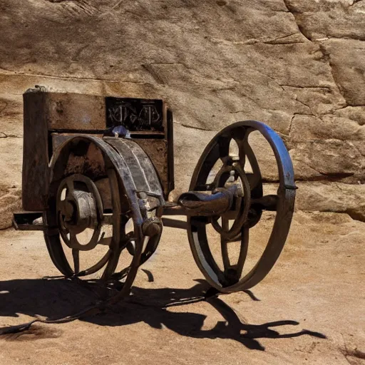 Prompt: this ancient metal machine from 9 0 0 million years ago baffles modern archeologists, award winning photo, 4 k