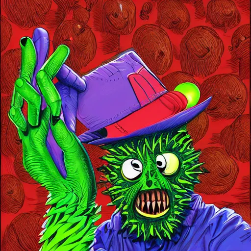 Prompt: a tennis ball monster rapper, hip hop, digital art, fantasy, magic, trending on artstation, ultra detailed, professional illustration by Basil Gogos