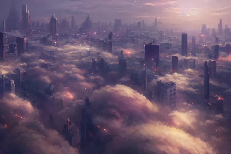 Image similar to a zoom shot ultra realistic city floating on clouds, colors, 8 k, hd, details, fantasy, epic, ancient city, landscape illustration concept art anime key visual trending pixiv fanbox by wlop and greg rutkowski and makoto shinkai and studio ghibli and kyoto animation symmetrical facial features