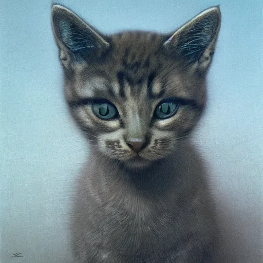 Image similar to portrait of a kitten by zdzisław beksinski