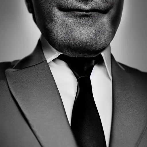 Image similar to full shot photograph of a black suit with a black shirt and silver tie, photorealistic photograph cinematic lighting intricate detailed 8 k resolution
