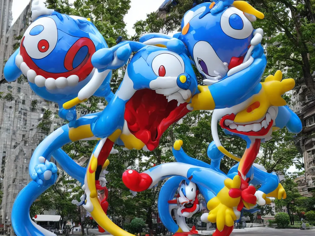 Image similar to Jeff Koon’s Doraemon Dorami Fractal Dragon statue