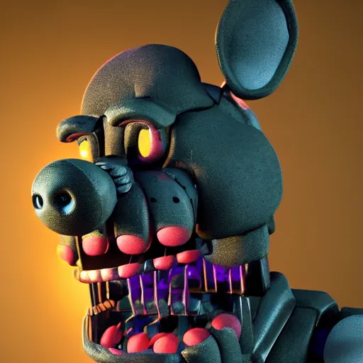 Image similar to scary and ugly animatronic from fnaf, 8 k, super detailed, octane render, vfx, super realistic, unreal engine 5